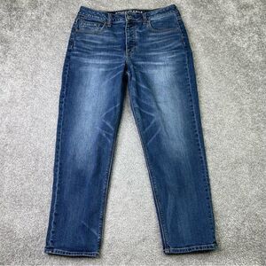 American Eagle Jeans Women's 12 Blue Tapered High Rise Dark Denim Button Fly